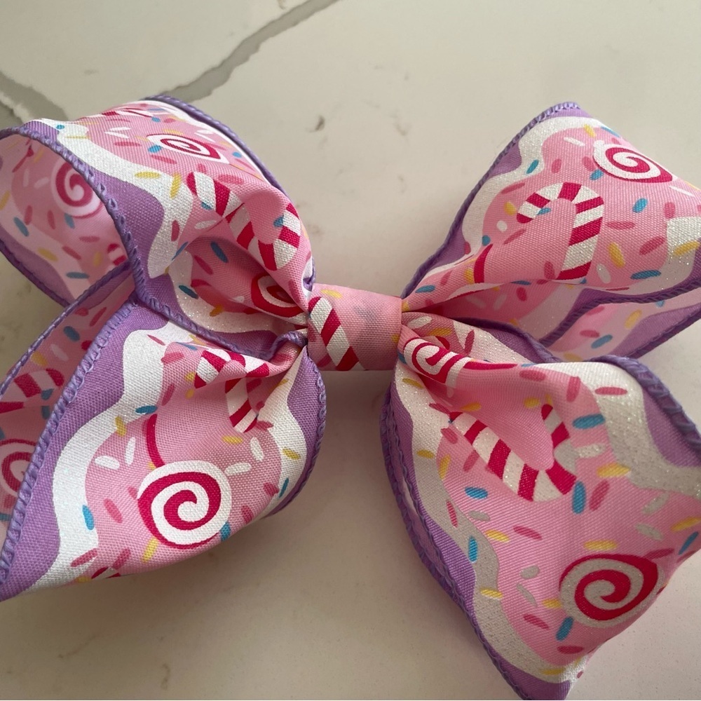 Pink and Purple Candy Swirl Hair Bow outfits girl Christmas butterfly Cindy Lou - Picture 6 of 6